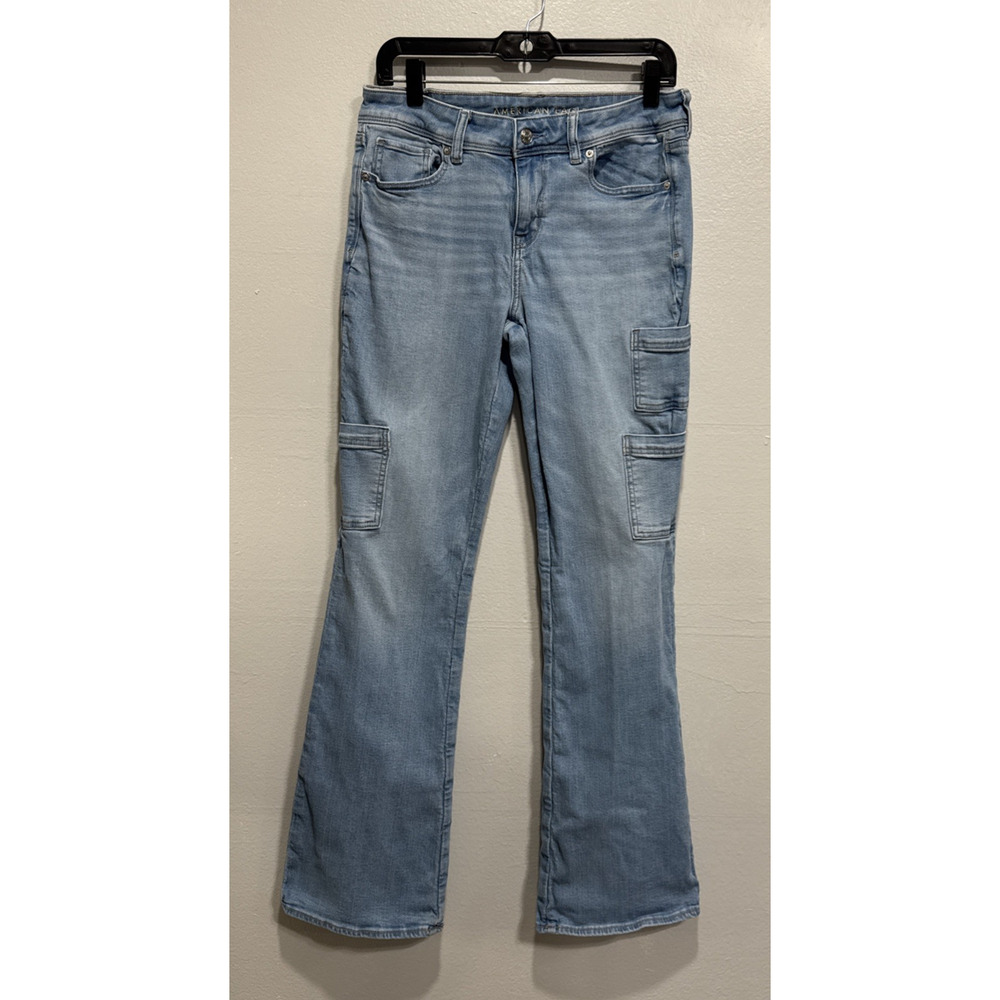 American Eagle Jeans Mid Rise Kick Boot Stretch Cargo Pockets Womens 8 L 30x33.5